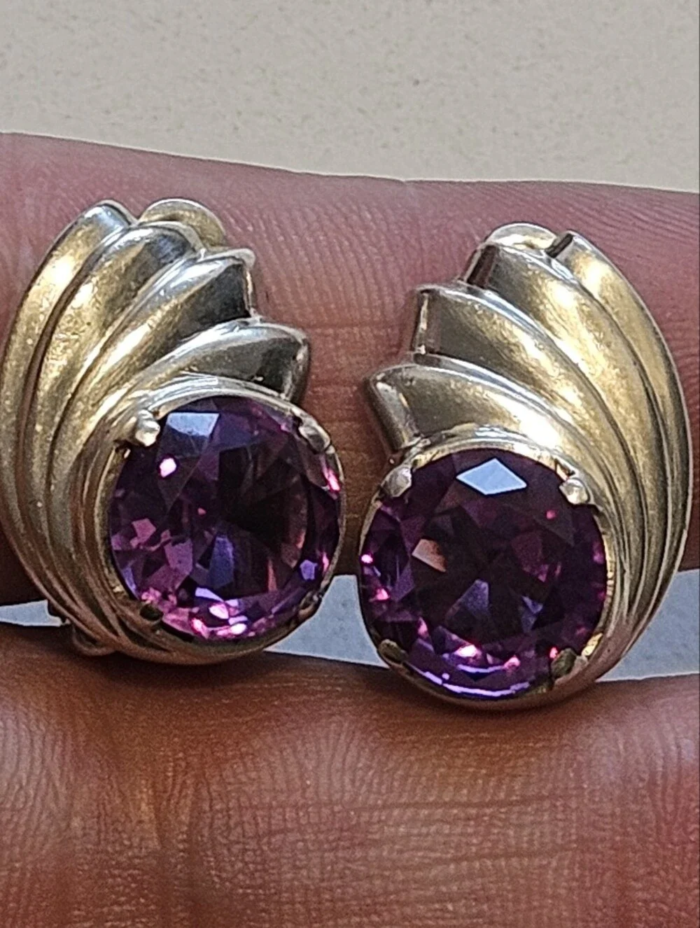 Vintage Taxco 10ctw Color Change Sapphire 950 Sterling Silver Earrings